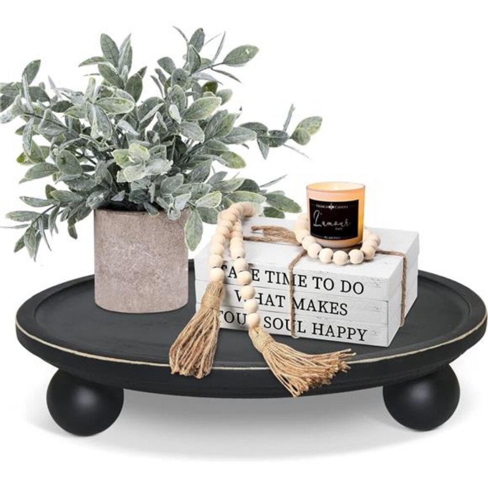Farmhouse Wood Tray Risers for Display, Wooden Decorative Tray for Kitchen Decor
